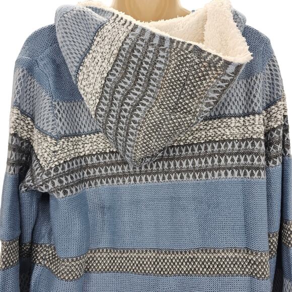 Lety & Me Womans size L Zola Sherpa Trim Hooded Cardigan Sweater Blue Gray NEW - Picture 5 of 8